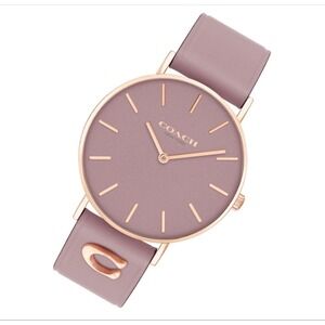 COACH PERRY 36MM PURPLE LEATHER ROSE GOLD PLATED STEEL WATCH